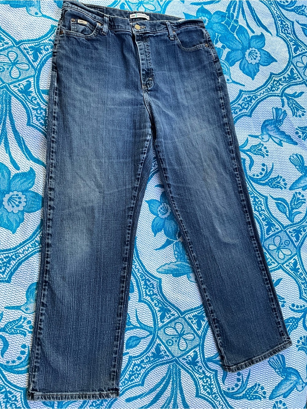 Lee Relaxed Straight Leg Jeans Size 16 Medium Blue Stretch Denim